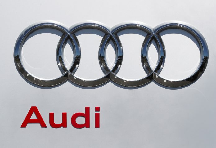 An Audi logo is seen at the Audi Center Brussels car dealer, amid the coronavirus disease (COVID-19) outbreak, in Brussels