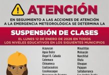 Por frente frío, suspenden clases este lunes en 26 municipios del sur del estado de Veracruz