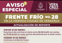 Mantiene PC Aviso Especial por viento del norte por Frente Frío 28 en la ciudad de Veracruz
