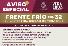 Emiten aviso especial por ingreso de Frente frío #32 la noche de este viernes en la ciudad de Veracruz