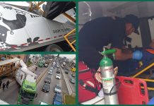 Caja de tráiler se atora en puente peatonal en Lázaro Cárdenas, a la altura del fraccionamiento Pomona; dos lesionados