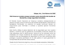 PAN condena ataque armado contra domicilio del alcalde de Banderilla y exige seguridad inmediata